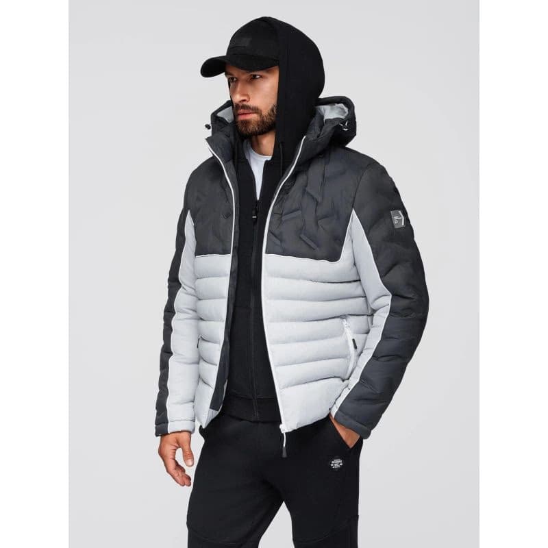 Pánska bunda s kapucňou OMBRE Jacket OM-JALP-0206 V-3 dark gray gray 3