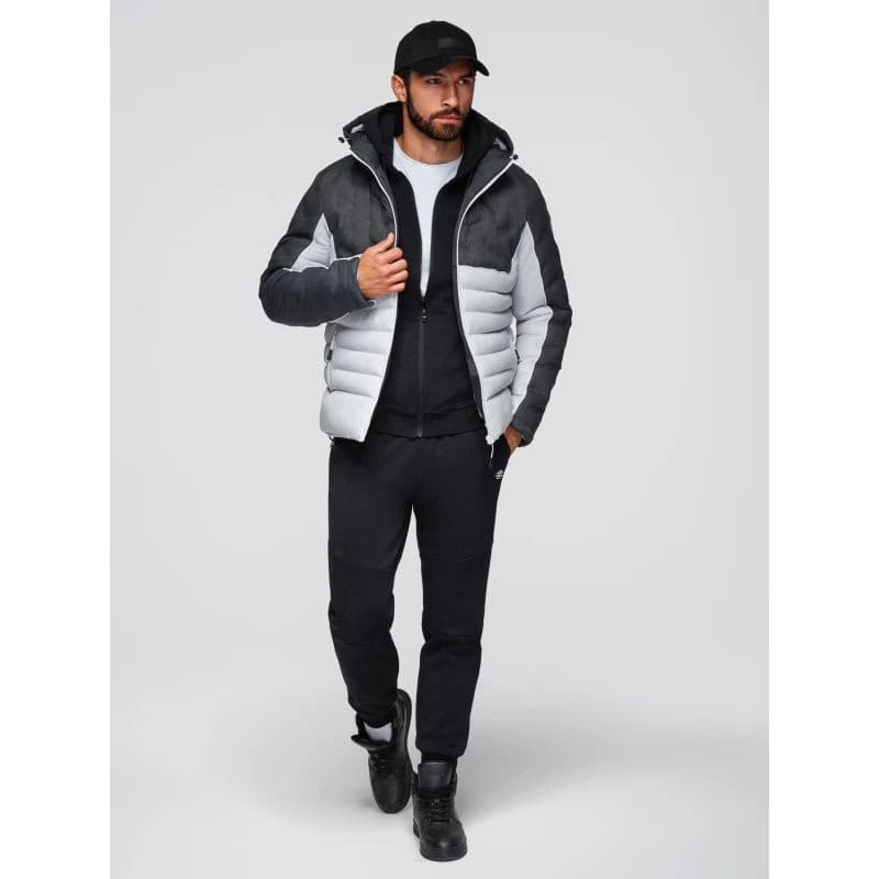 Pánska bunda s kapucňou OMBRE Jacket OM-JALP-0206 V-3 dark gray gray 6