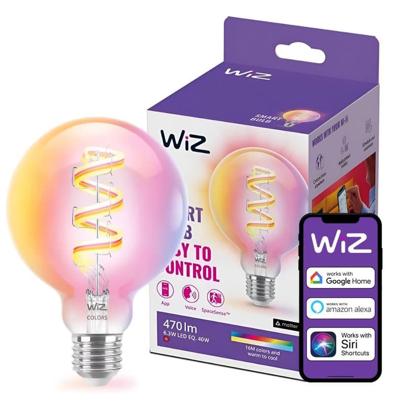LED žiarovka E27 Sphere G95 6,3W = 40W 470lm 2200-6500K RGB + TW FILAMENT Smart SMART WiFi Bluetooth App WiZ 1