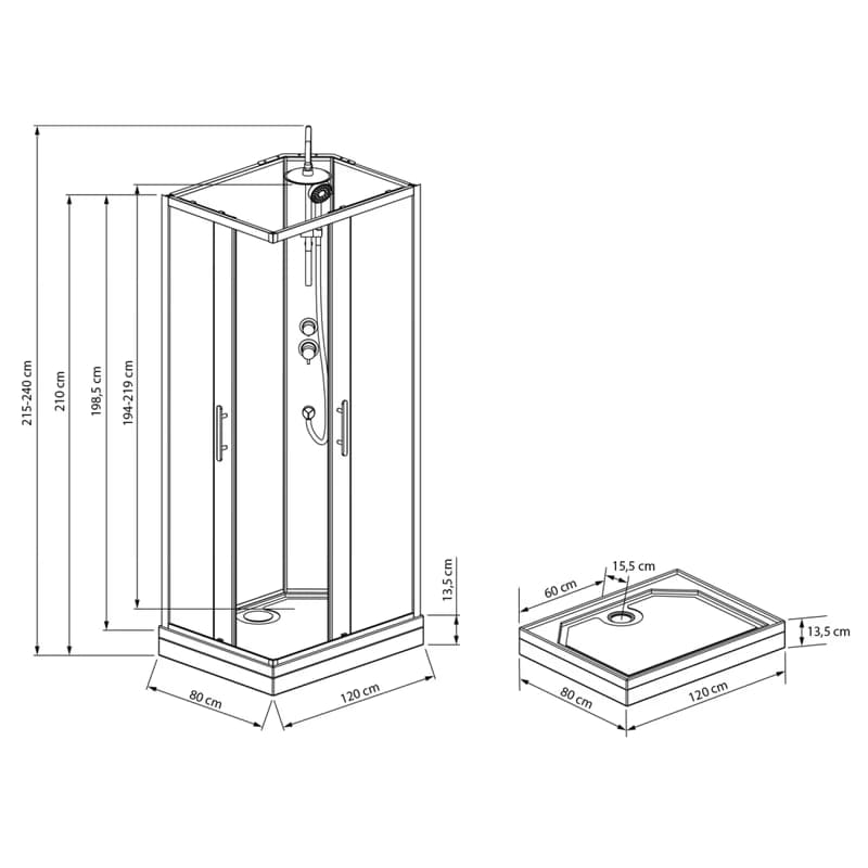 AQUALINE - GRANVIK obdĺžnikový sprchový box 800x1200x2180, číre sklo GG80X120 4