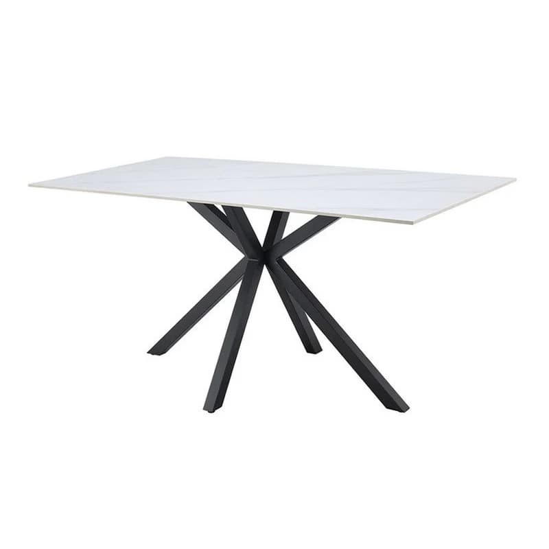 Estila Moderný jedálenský stôl Ceramia Blanca s obdĺžnikovou keramickou bielou mramorovou doskou s čiernymi prekríženými nohami 160 cm 1