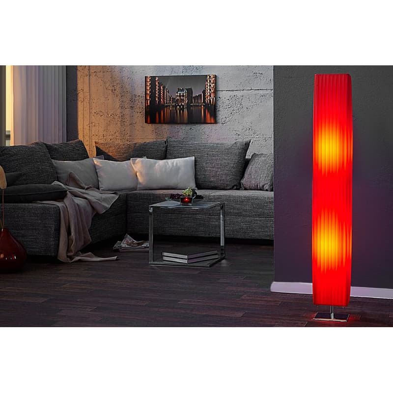 Estila Moderná obdĺžniková stojaca lampa Paris v červenom latexe s oranžovým podtónom a striebornou štvorcovou podstavou 120 cm 1