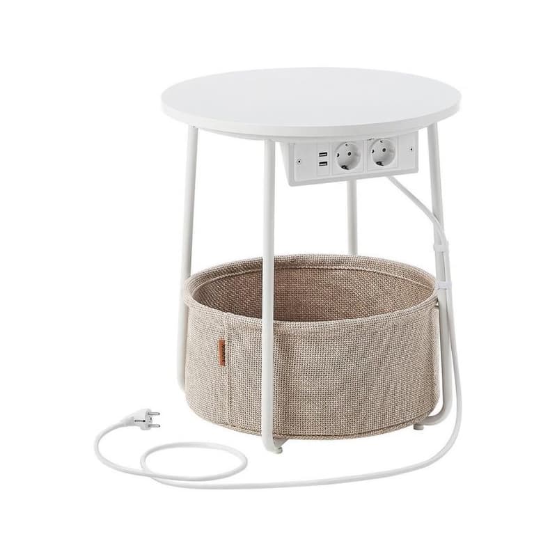 Odkladací stolík NOIRA 45 cm s vstavanými zásuvkami a USB portami, béžová/biela LET228W02