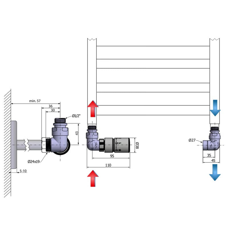 SAPHO - CORNER pripojovacia sada ventilov termostatická, ľavé, chróm CP1011LS 2