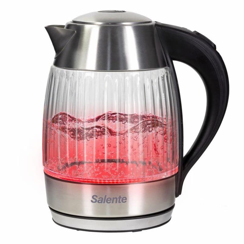 Salente StripeGlass, rýchlovarná kanvica 1,8 l, nerez/sklenená, červené podsvietenie 1
