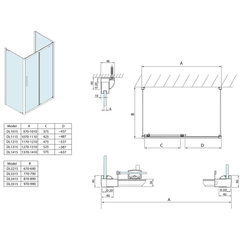 POLYSAN - LUCIS LINE Sprchový kout tri steny 1000x800x800 L/P varianta DL1015DL3315DL3315 3