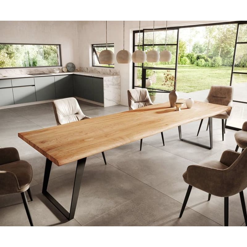 Jedálenský stôl Edge 300x100 XL akácia prírodná kov šikmý Live-Edge 1