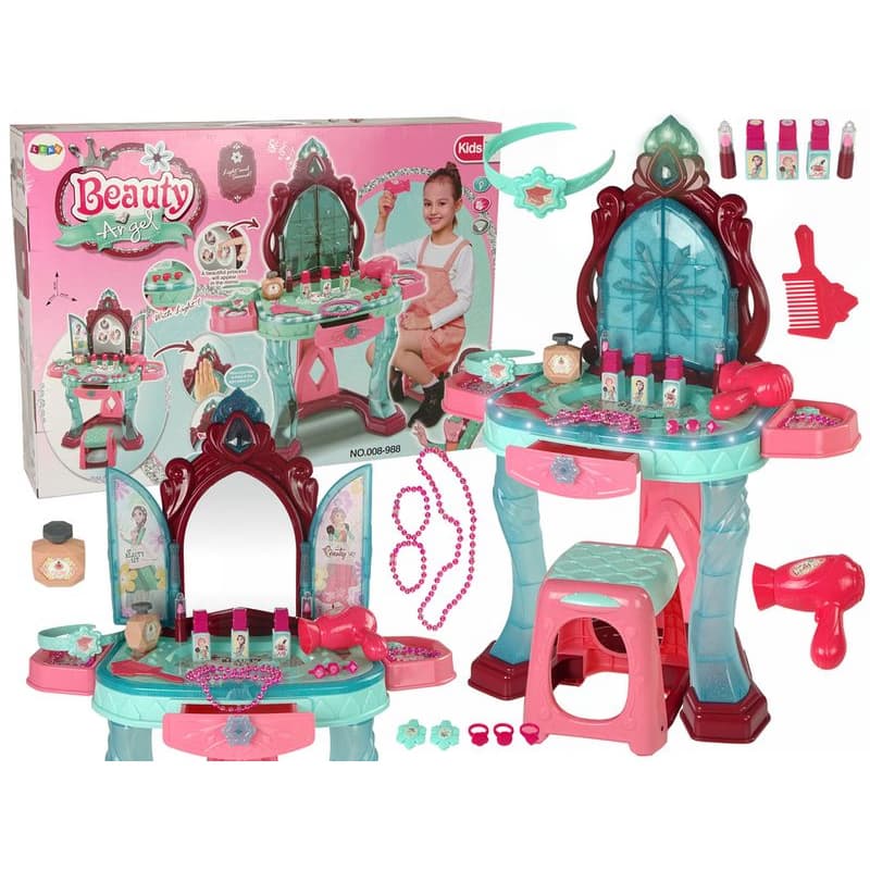 mamido Beauty Set toaletný stolík so zrkadlovým svetlom zvukové šperky tmavo ružové