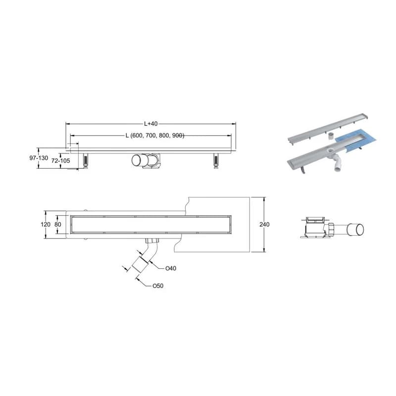 BESCO - Odtokový žľab VIRGO 360 DUO - Rozmer A - 60 cm ZLOL60V360 3