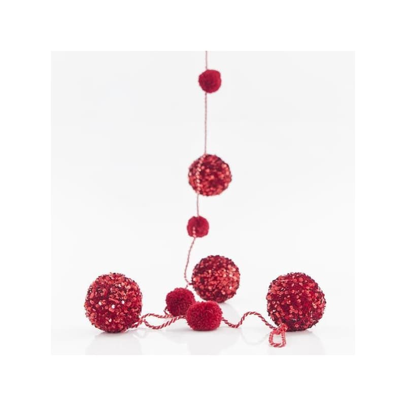 Eurolamp Dekoratívna girlanda s červenými brmbolcami, 183 cm, 1 ks