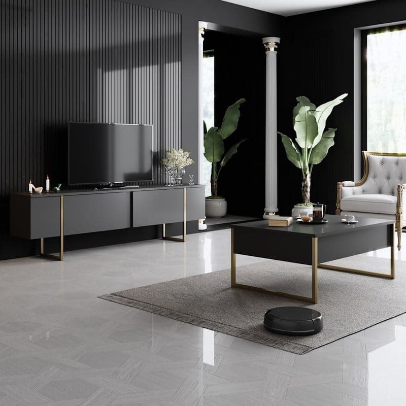 Living Room Furniture Set Luxe Set - Anthracite, Gold 1
