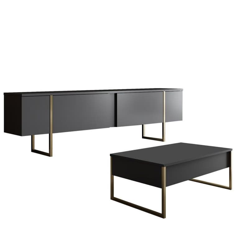 Living Room Furniture Set Luxe Set - Anthracite, Gold 3