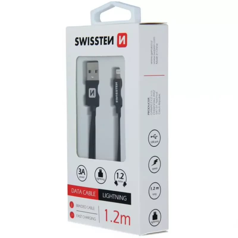 Kábel dátový Swissten Textile USB / Lightning 1,2 m čierny