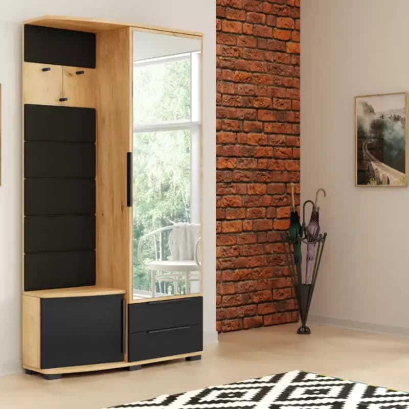 Predsieňový nábytok Cleo zlatá kraft/čierna/čalúnenie 1