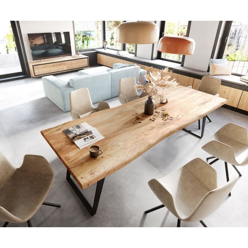 Jedálenský stôl Edge 260x100 XL akácia prírodná kov šikmý Live-Edge 3