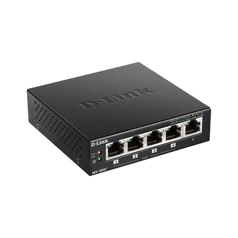 D-Link DES-1005P B1 5-Port 10/100 PoE Desktop Switch, 4x PoE+, 60W pre PoE 2
