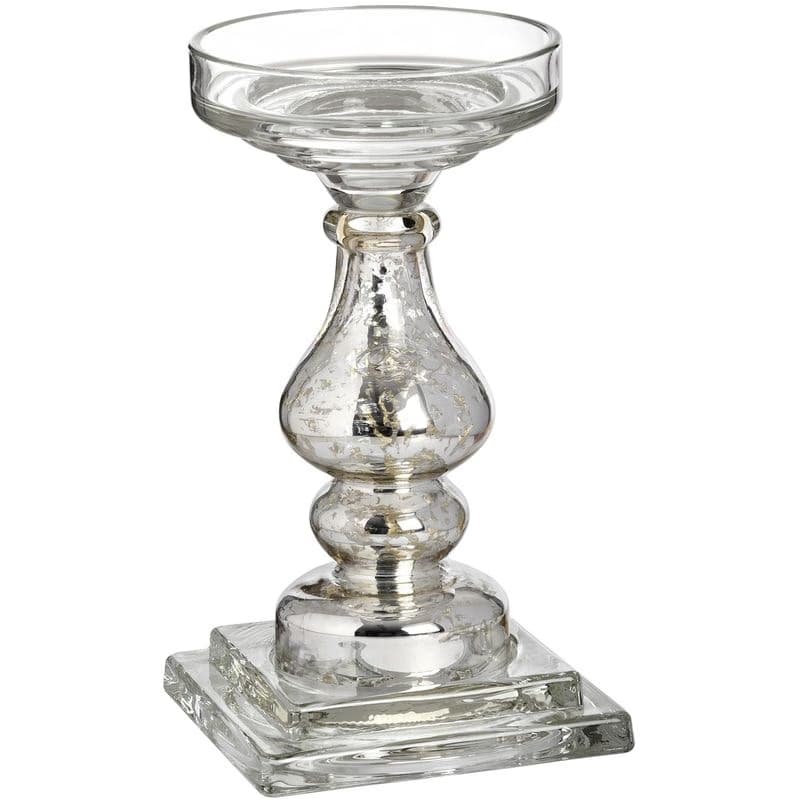 Estila Dizajnový sklenený stojan na sviečku Galis s klasicky tvarovanou siluetou v striebornej farbe so zlatou patinou 24 cm 1