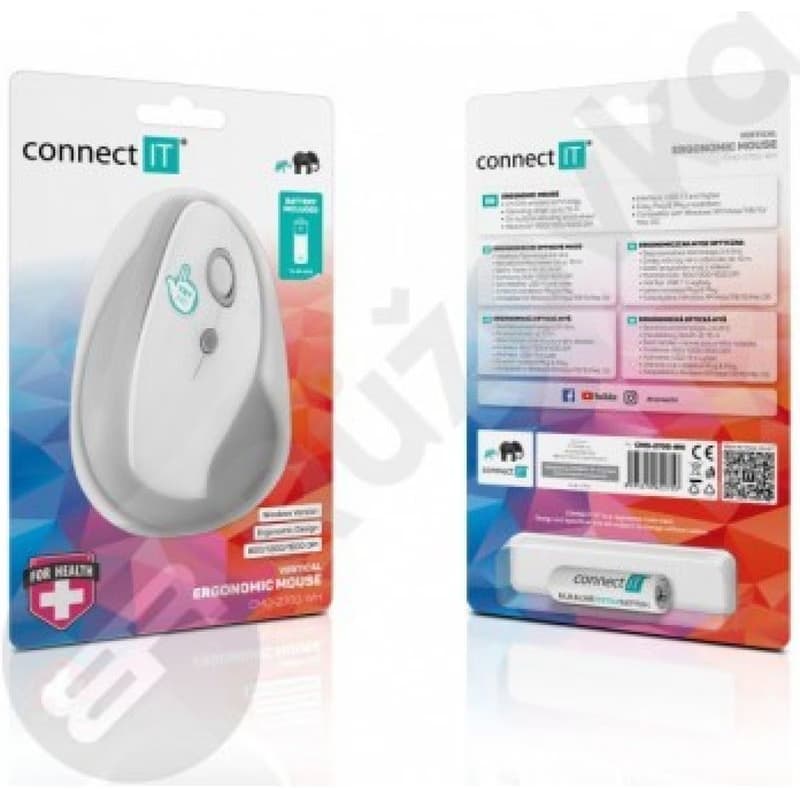 CONNECT IT FOR HEALTH ergonomická vertikálna myš, (+ 1x AA batéria zadarmo), bezdrôtová, BIELA 4