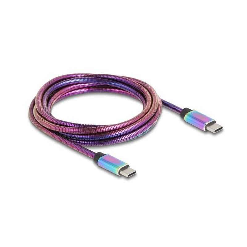Delock Kábel USB 2.0 zo zástrčky USB Type-C™ na zástrčku, s dúhovým kovovým plášťom, PD 3.0, 60 W, 2 m 2