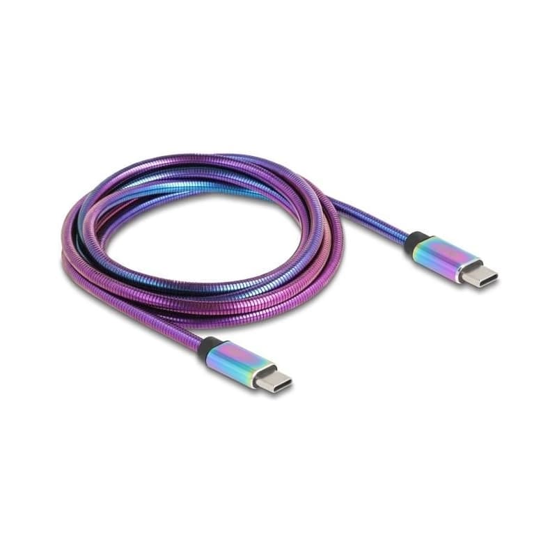 Delock Kábel USB 2.0 zo zástrčky USB Type-C™ na zástrčku, s dúhovým kovovým plášťom, PD 3.0, 60 W, 2 m 3