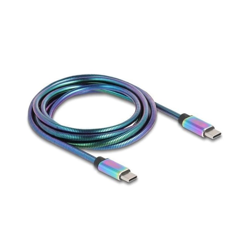 Delock Kábel USB 2.0 zo zástrčky USB Type-C™ na zástrčku, s dúhovým kovovým plášťom, PD 3.0, 60 W, 2 m 4