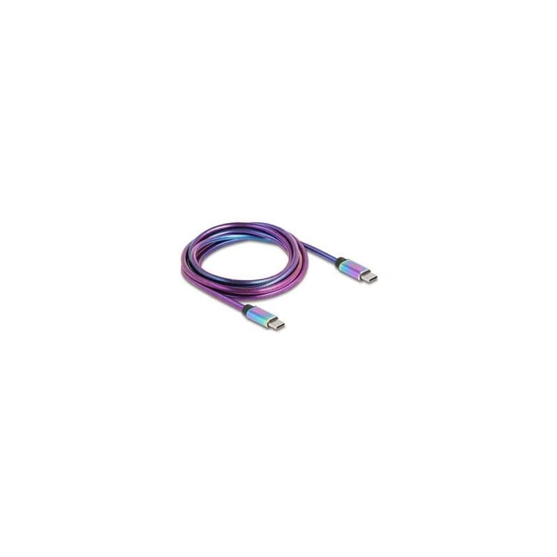 Delock Kábel USB 2.0 zo zástrčky USB Type-C™ na zástrčku, s dúhovým kovovým plášťom, PD 3.0, 60 W, 2 m 6