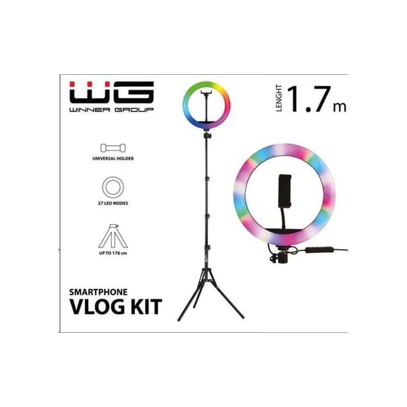 WG - Vlog Kit základná sada pre natáčanie video blogov, s RGB LED svetlom a tripodom 1, 7 metra