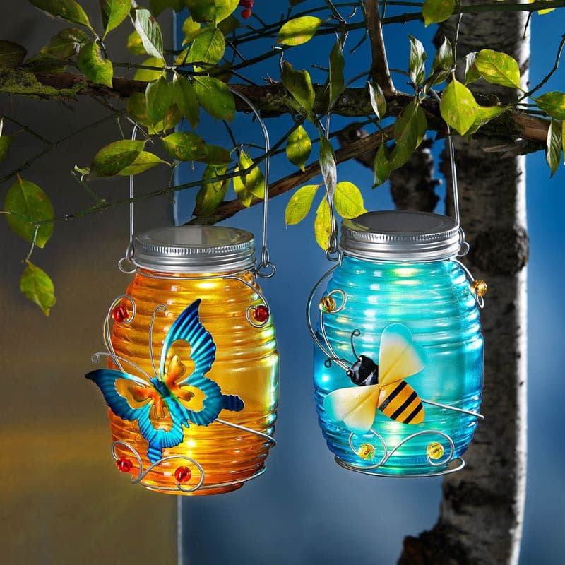 LED sklenená lampa Motýľ a včielka, 2 ks 1