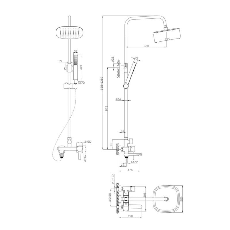 INVENA - Sprchový stĺp GLAMOUR, meď AU-05-B14-V 2
