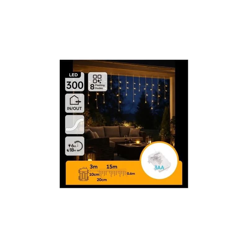 B.V. - LED vonkajší vianočný reťazec 300xLED/8 funkcií 3xAA 18x06m IP44 teplá biela B10303K3Y