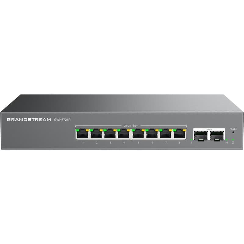 Grandstream GWN7721P L2 Lite managed switch, 8x 2.5GbE RJ45, 2x 10G SFP+, PoE/PoE+ 1