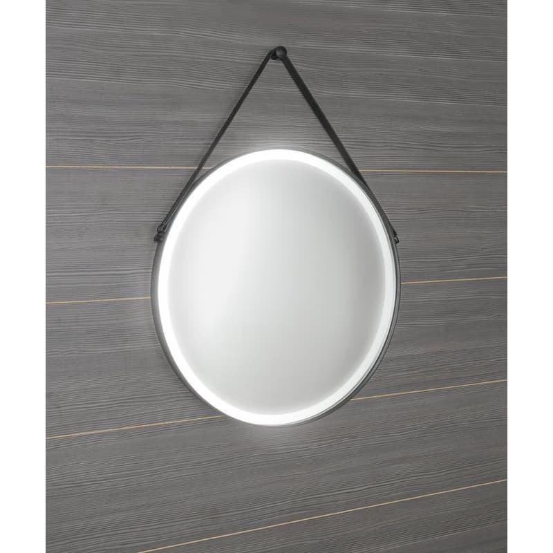 SAPHO - ORBITER guľaté zrkadlo s LED osvetlením, kožený popruh, ø 60cm, čierna mat ORL060 2