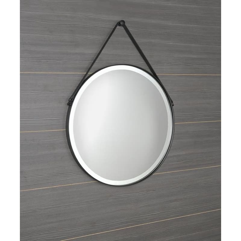 SAPHO - ORBITER guľaté zrkadlo s LED osvetlením, kožený popruh, ø 60cm, čierna mat ORL060 5