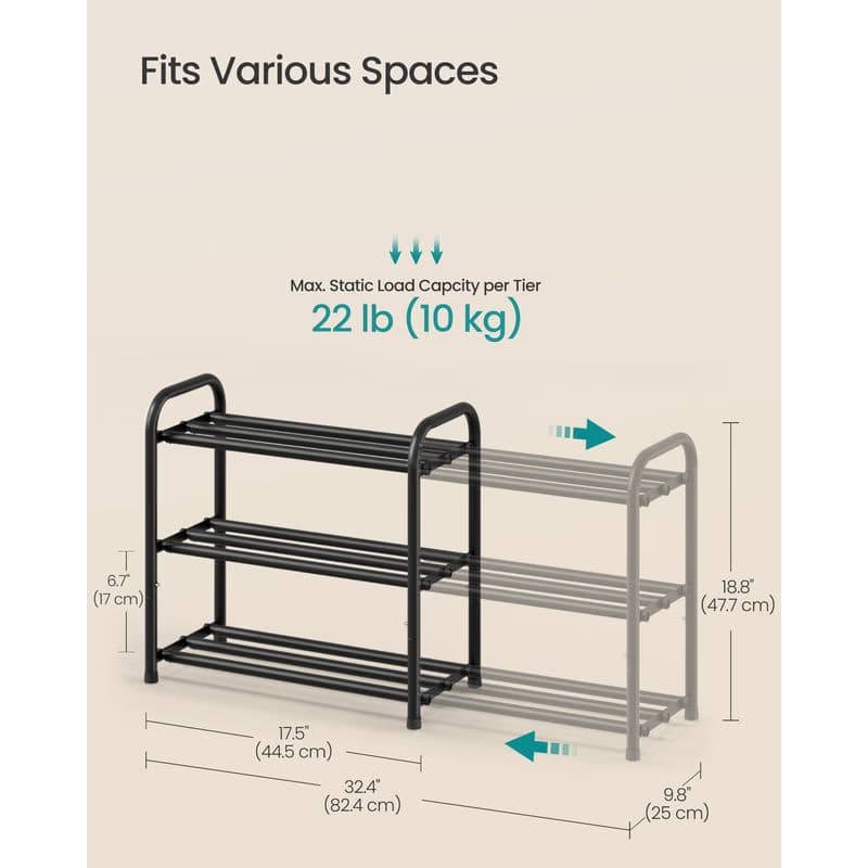 SONGMICS Rozťahovací botník, 45–82 cm, 3 poschodia, čierny 5
