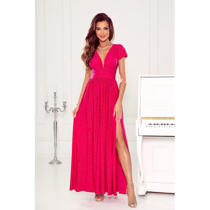 Warsaw Dress Cyklámenové trblietavé šaty s rozparkom Veľkosť: XXXL
