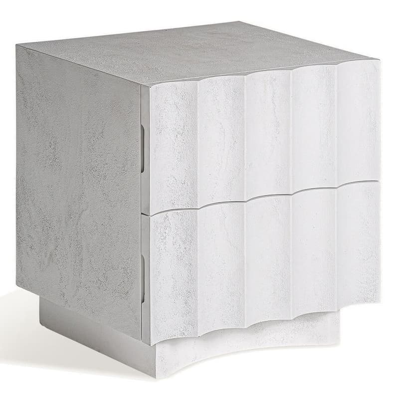 Estila Luxusný art deco štvorcový biely nočný stolík Zarina s dvomi zásuvkami s betónovým efektom s vrúbkovaním 50 cm 1