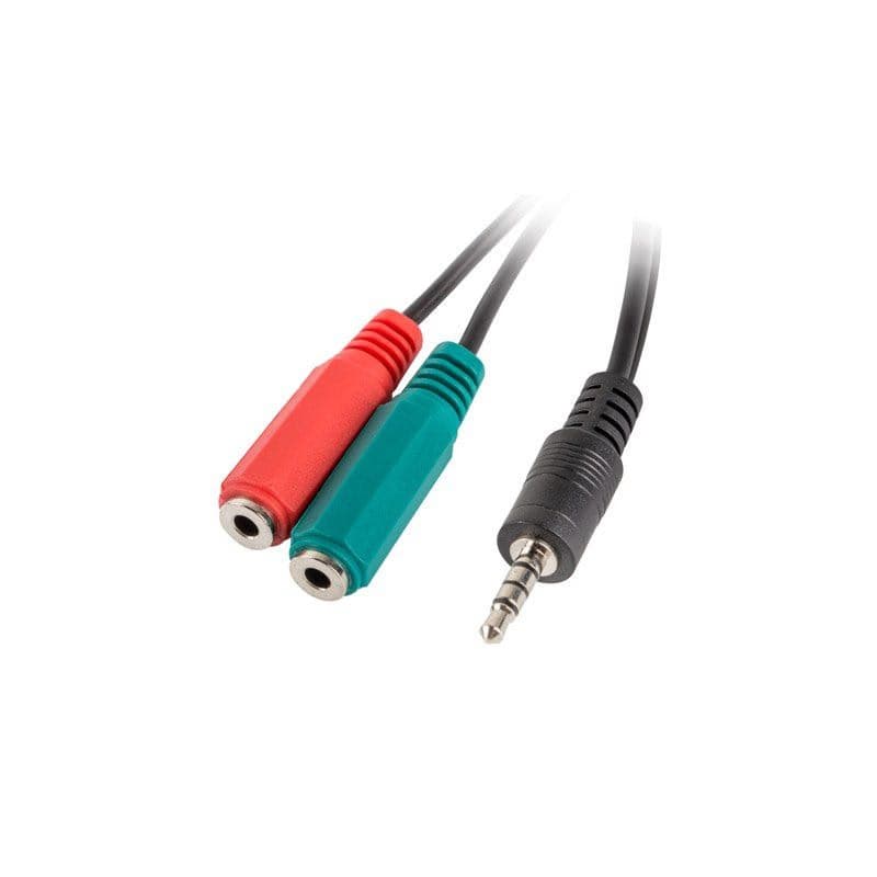 LANBERG adaptér Minijack 3.5mm (M) 4pin na 2x Minijack 3.5mm (F) 3pin kábel 20cm, čierny