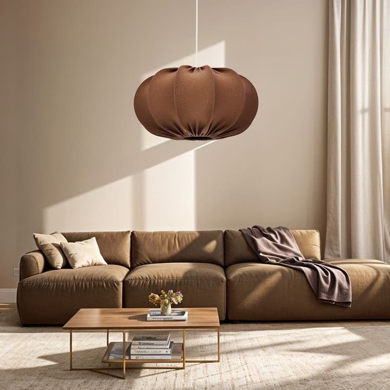 Škandinávska závesná lampa CAFEE' s hnedým tienidlom v moka štýle 52 cm - minimalistické stropné osvetlenie v japonskom štýle E27