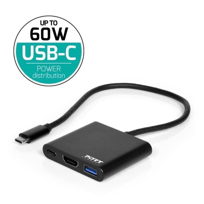 PORT HUB USB-C, HDMI 1X 4K + USB-A + USB-C, čierna 4