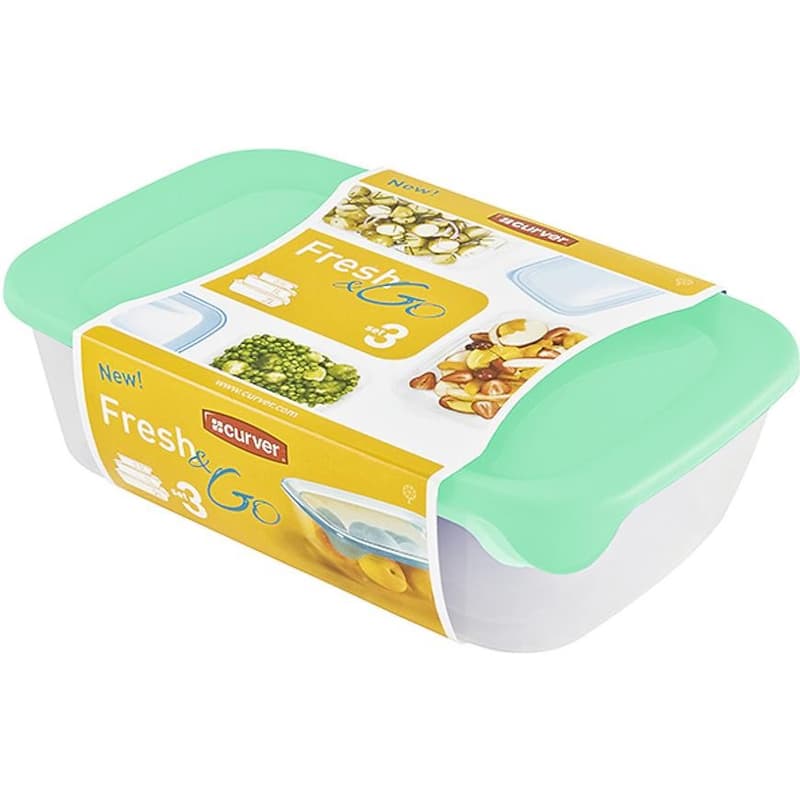 CURVER Sada dóz na potraviny FRESH & GO 2L+1L+0,5L | transparentná / zelená 1