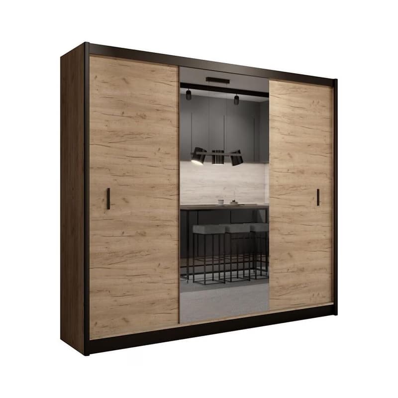 Šatní skriňa MIRO 250x215 cm dub craft/čierna so zrkadlom CRAFT 250 Craft/Czarny