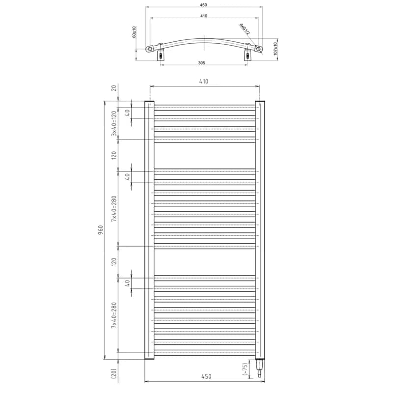 AQUALINE - ORBIT-E elektrické vykurovacie teleso, oblé, 450x960 300 W, biela ILEO94T 2