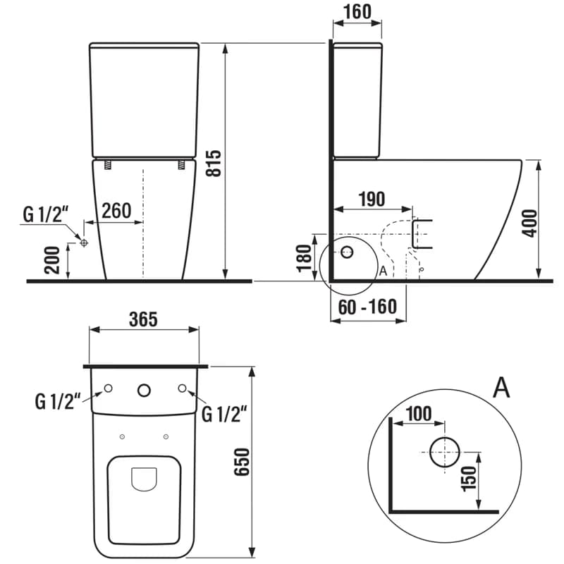 SAPHO - PORTO RIMLESS WC kombi, spodný/zadný odpad, biela PC102WR 2