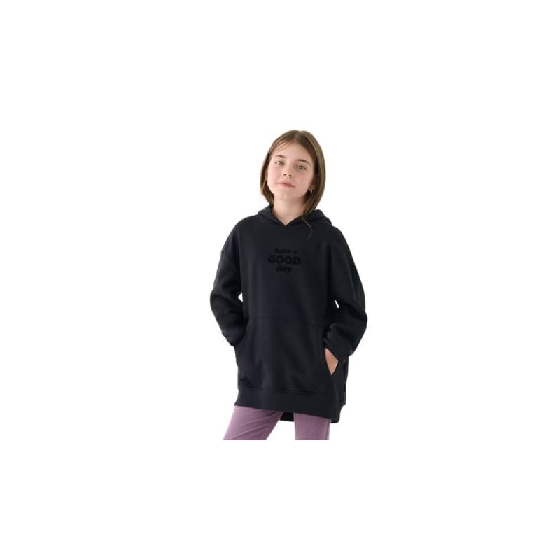Dievčenská mikina s kapucňou 4F JUNIOR SWEATSHIRT-JWAW24TSWSF1218-20S-DEEP BLACK