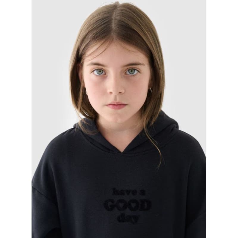 Dievčenská mikina s kapucňou 4F JUNIOR SWEATSHIRT-JWAW24TSWSF1218-20S-DEEP BLACK 2