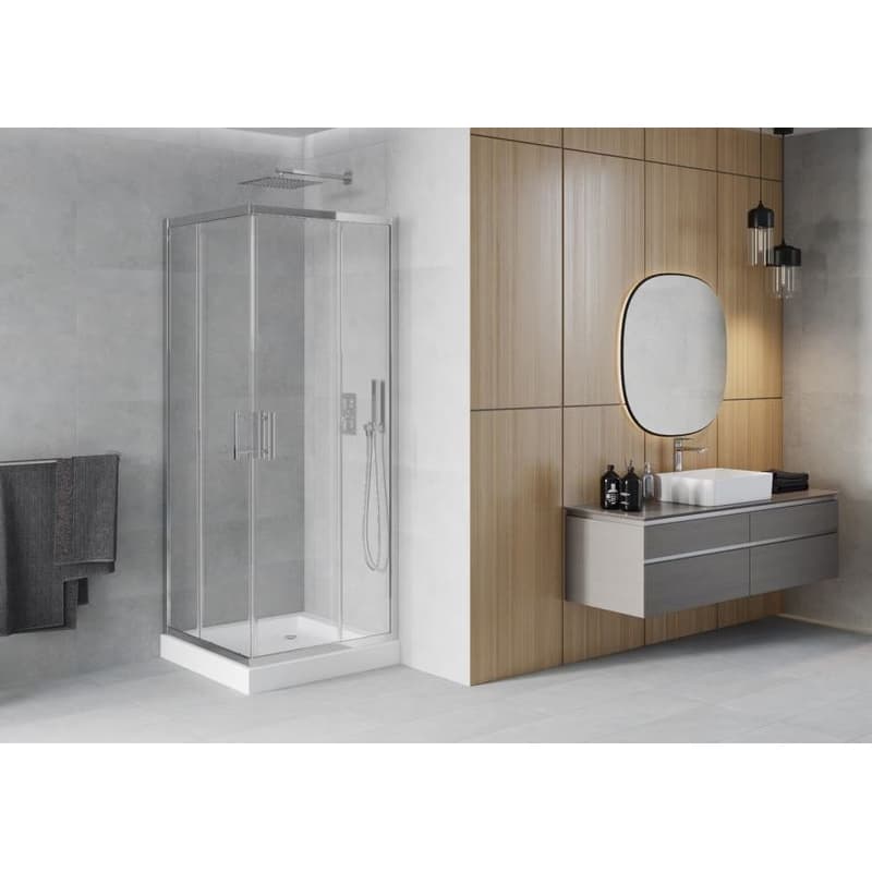 MEXEN/S - Rio štvorcový sprchovací kút 80 x 80, transparent, chróm + vanička Rio 860-080-080-01-00-4510 2