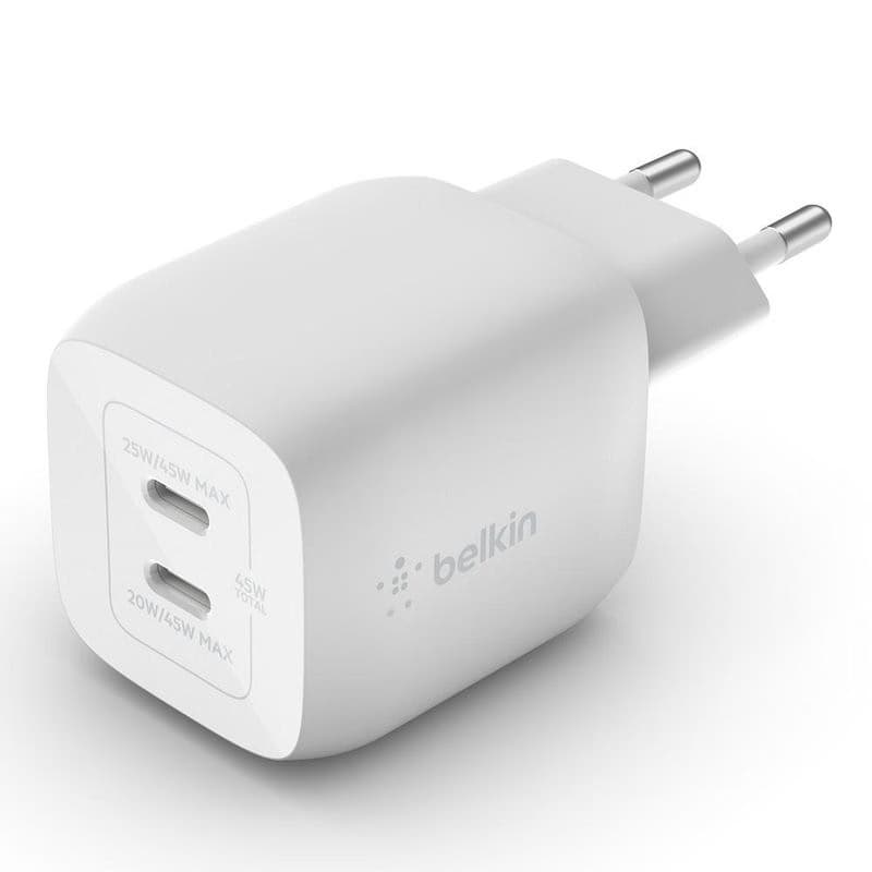 Belkin BOOST CHARGE™ Duálna 45W USB-C Power Delivery GaN PPS nástenná nabíjačka, biela 1