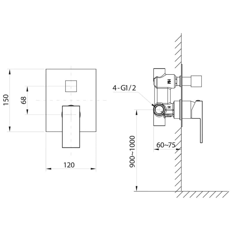 SAPHO - CUBEMIX podomietková sprchová batéria, 2 výstupy, chróm CM042 2