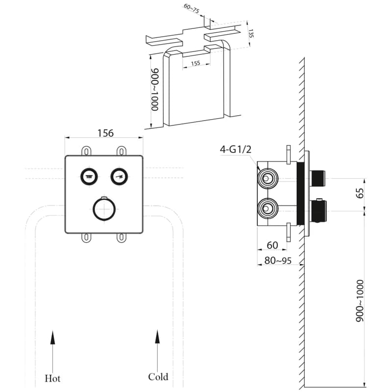 SAPHO - SMART SELECT podomietková termostatická sprchová batéria, box, 2 výstupy, chróm RP042 2