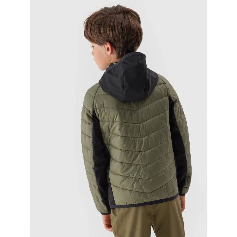 Chlapčenská turistická softshellová bunda 4F JUNIOR TECHNICAL JACKET-JAW23TTJAM282-44S-OLIVE 4